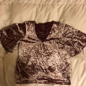 American Eagle Velvet Short-Sleeve Blouse